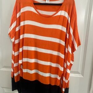 Talbots Orange and White Striped Tunic with Blue Hem